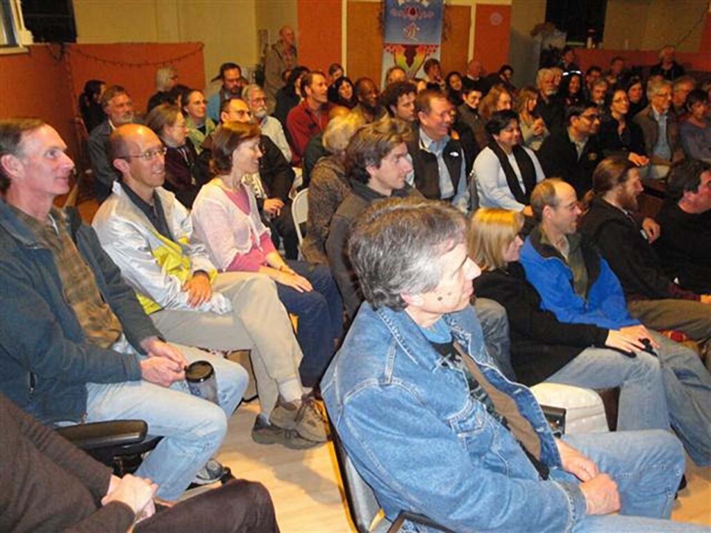 A rapt audience at a documentary screening